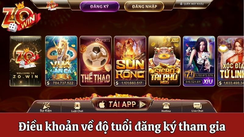 Điều khoản về độ tuổi đăng ký tham gia cổng game