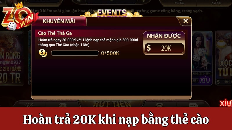 Sự kiện hoàn trả khi người chơi nạp bằng thẻ cào